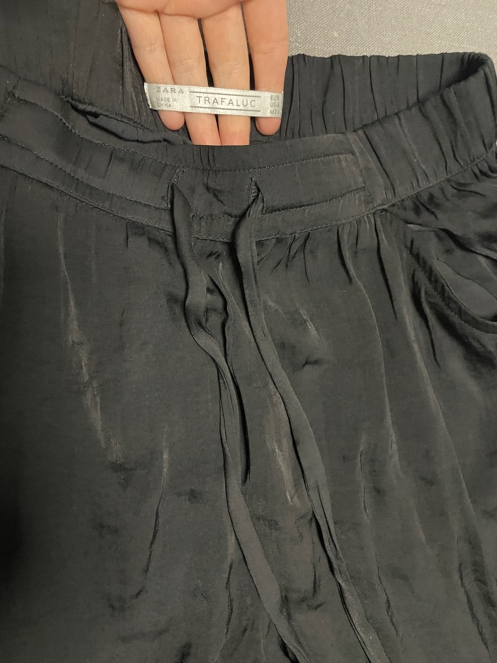 Zara Trafaluc Black Wide-Leg Satin Pants